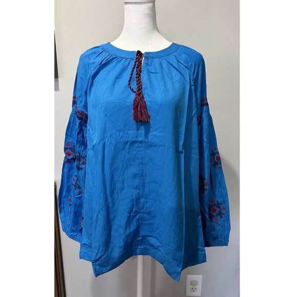 Hayden Los Angeles Women's Peasant Blouse – Size M, Blue/Red Boho Style - Picture 1 of 5